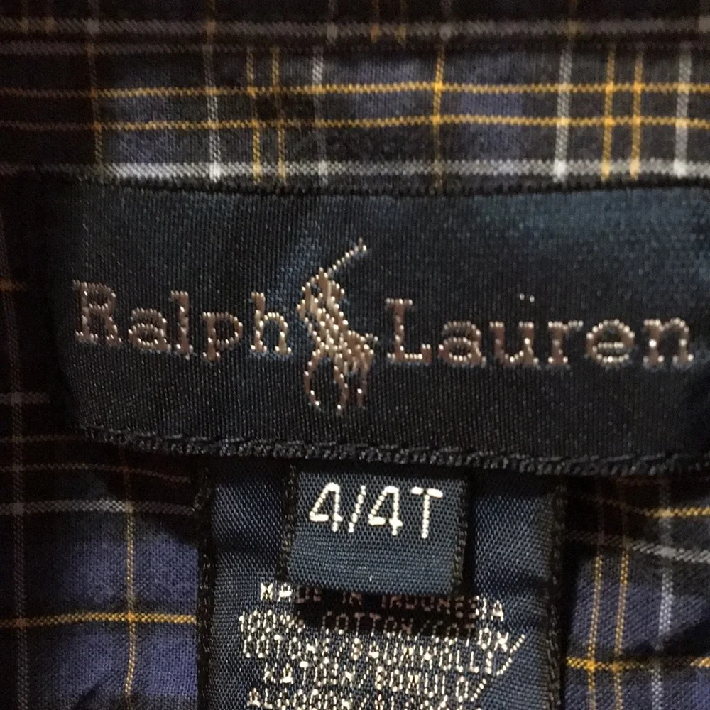 Ralph Lauren boys button down long sleeves plaid shirt size 4/4T blue yellow